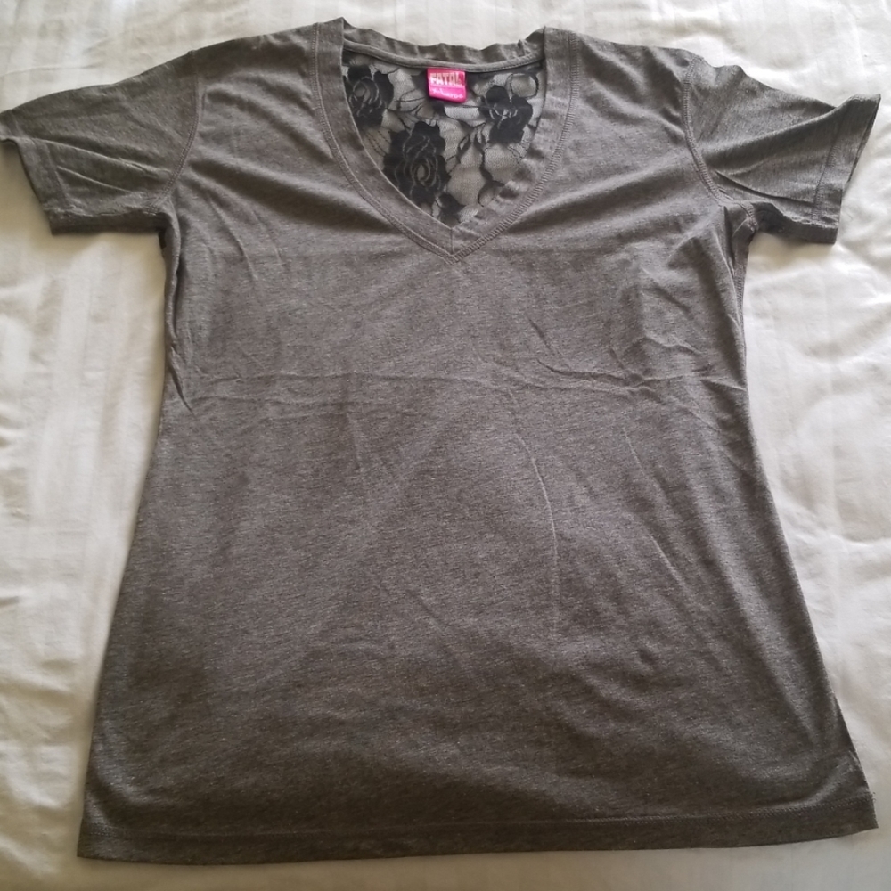 Women's Gray V-neck short Sleave shirt top